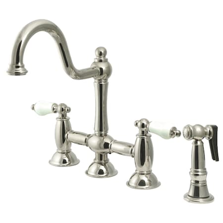 Kingston Brass KS3798PLBS Restoration Bridge Kitchen Faucet W/ Brass Sprayer, Nickel KS3798PLBS